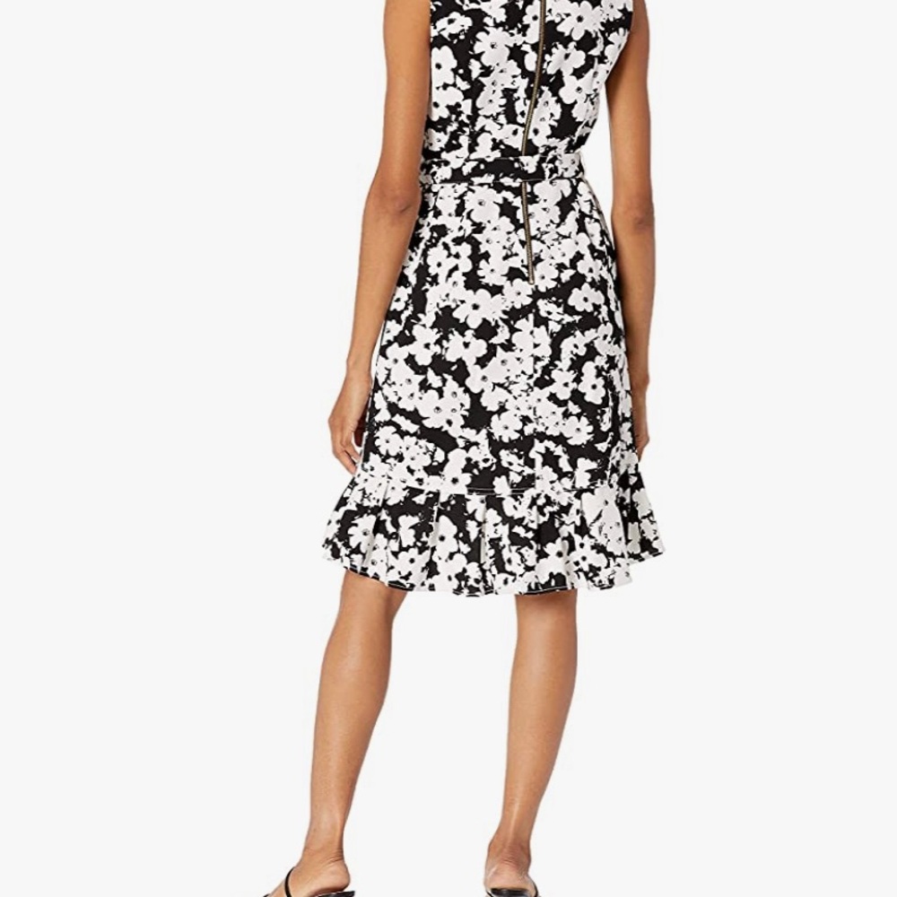 NWT Calvin Klein Women's Sleeveless Sheath w Ruffle Hem & Self Belt Dress Sz 14